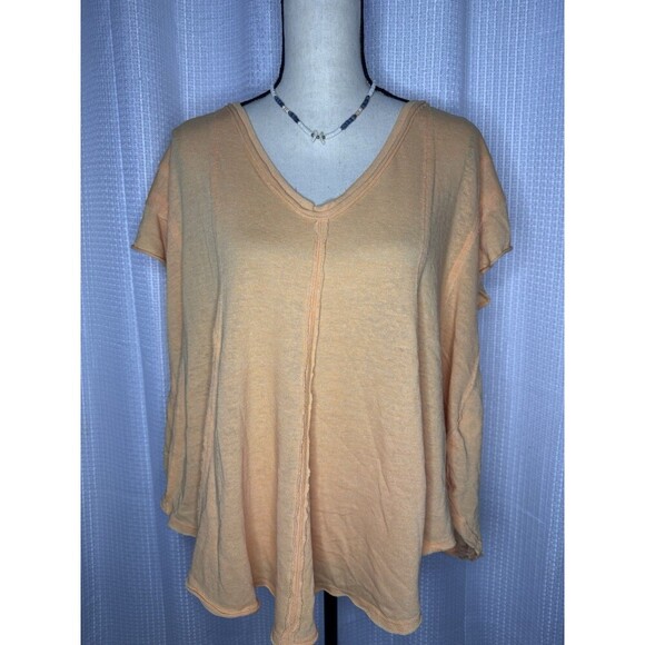 NEW Free People Women’s M Peach Sammie V-Neck Short Sleeve Tunic Top HOBO NWT - Picture 1 of 8